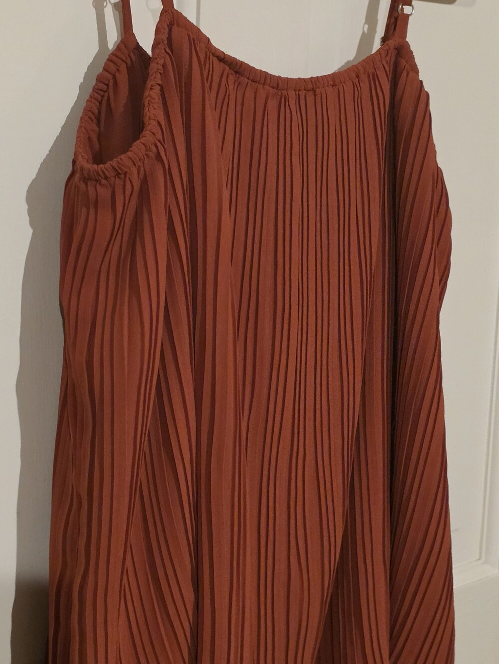 Zenobia Pleated Cold-Shoulder Cami Top Rust Orange Plus Size 2X